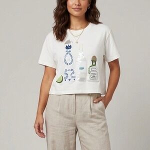 Queen of Sparkles White Tequila Bottle Sequin Embellished Graphic T-Shirt Medium